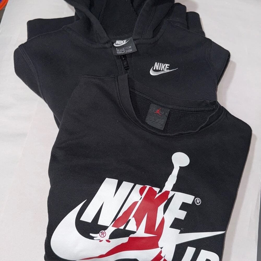 Nike and Jordan sweatshirts one hoodie one crew neck pullover both size small